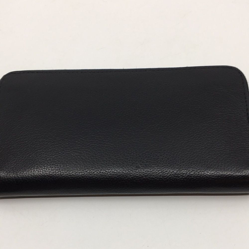 Coach Baseball Stitch Accordion Zip Wallet Black Smooth Calf Leather Unisex - Picture 7 of 16